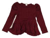 Vínová žebrovaná úpletová tunika Shein