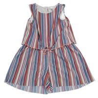 Modro-bílo-růžový žebrovaný pruhovaný kraťasový overal C&A