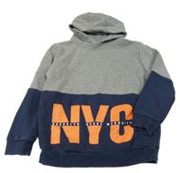 Šedo-tmavomodrá mikina s nápisem a kapucí Primark