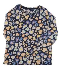 Tmavomodro-barevné triko s leopardím vzorem Tu