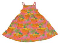 Neonově růžovo-oranžové šaty s palmami Primark