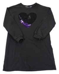 Antracitové teplákové šaty se srdcem z flitrů H&M
