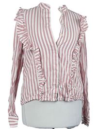 Dámská růžovo-bílá pruhovaná halenka s volánky H&M
