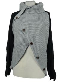Dámský šedo-černý propínací svetr s rolákem 