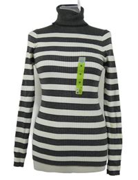 Nové - Dámský šedo-bílý pruhovaný žebrovaný svetrový rolák Primark 