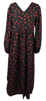 Dámské černo-červené srdíčkované midi šaty Shein 