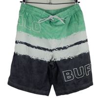 Pánské zeleno-šedo-bílé plážové kraťasy s nápisem Buffalo 