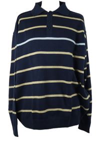 Pánský tmavomodrý pruhovaný svetr s límečkem Broker´s Line 