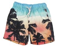 Modro-růžové plážové kraťasy s palmami Primark