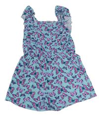 Světlemodrý bavlněný kraťasový overal s motýlky Primark