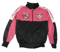 Růžovo-bílo-černá sportovní propínací mikina s potiskem