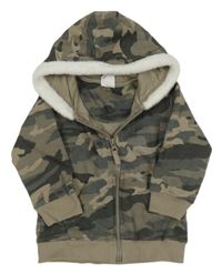 Béžová army propínací mikina s kapucí 