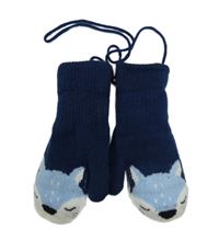 Tmavomodré pletené zateplené rukavice s liškou