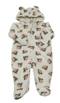 Bílá fleecová podšitá kombinéza s opicemi a kapucí Old Navy