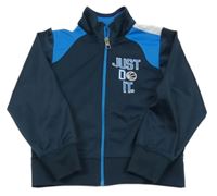 Tmavomodro-modro-bílá sportovní propínací mikina s nápisem 