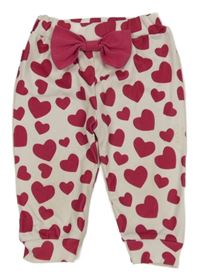 Bílé lehké tepláky se srdíčky a mašlí 