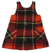 Červeno-černo-béžové kostkované vlněné šaty Dunnes