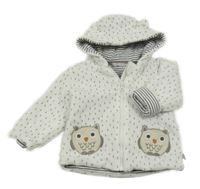 Bílá vzorovaná sametová zateplená propínací mikina se sovami a kapucí Kanz