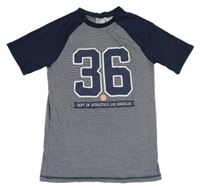 Tmavomodro-bílé pruhované tričko s číslem H&M