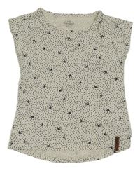 Bílo-šedé melírované puntíkaté tričko s ptáčky Topolino