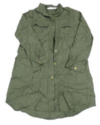 Khaki plátěné košilové propínací šaty H&M