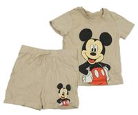 2 set - béžové tričko s Mickey Mousem + béžové kraťasy s Mickey Mousem 