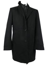Pánský černý vlněný kabát s šusťákovou vsadkou S. Oliver 