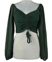 Dámská khaki crop halenka se šifonovými rukávy Shein