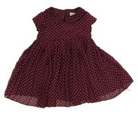 Vínové puntíkované šifonové plisované šaty H&M