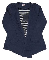 Tmavomodrý cardigán s všitým pruhovaným topem s flitrem Yigga