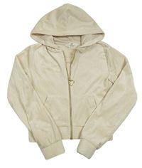 Smetanová plyšová propínací crop mikina s kapucí H&M