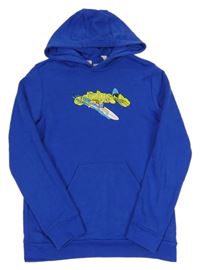 Kobaltově modrá sportovní mikina s logem a kapucí Adidas