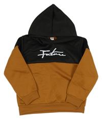 Černo-medová mikina s nápisem a kapucí Shein