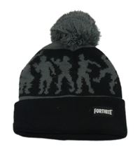 Černo-šedá pletená čepice Fortnite s bambulí Primark