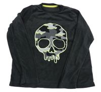 Černé fleecové triko s lebkou Matalan