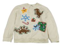 Smetanová mikina s dinosaury a vánočním motivem H&M