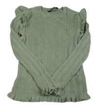 Zelený žebrovaný svetr s volánky George