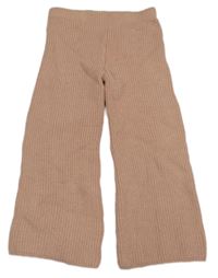 Pudrové žebrované široké pletené kalhoty SHEIN