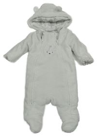 Bílá chlupatá zateplená kombinéza s medvědem a kapucí C&A