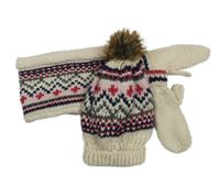 Nové - 3set - Smetanovo-barevná pletená podšitá čepice + nákrčník + rukavice Lupilu