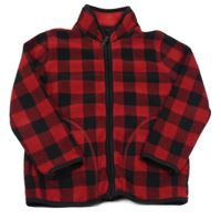 Červeno-černá kostkovaná fleecová propínací mikina 