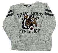 Šedá melírovaná mikina s nápisem a tygrem z flitrů H&M