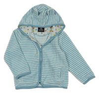 Světlemodrá pruhovaná sametová propínací mikina s kapucí