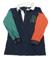 Tmavomodré polo triko s písmenem a barevnými rukávy Tu