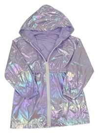 Lila metalická šusťáková lehká parka s kapucí