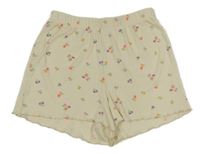 Světlebéžové žebrované pyžamové kraťasy s kytičkami zn.Hema