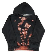 Černá mikina s motýly a kapucí 
