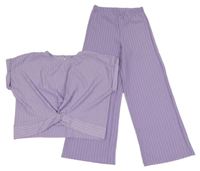 2Set - Levandulové žebrované široké kalhoty + oversize crop tričko s překřížením KIDS
