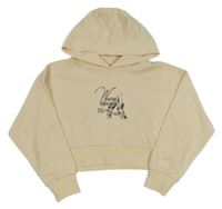 Světlebéžová crop mikina s nápisem a kapucí Zara