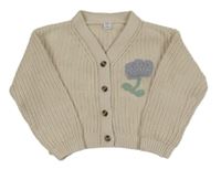 Béžový propínací svetr s květinou M&S